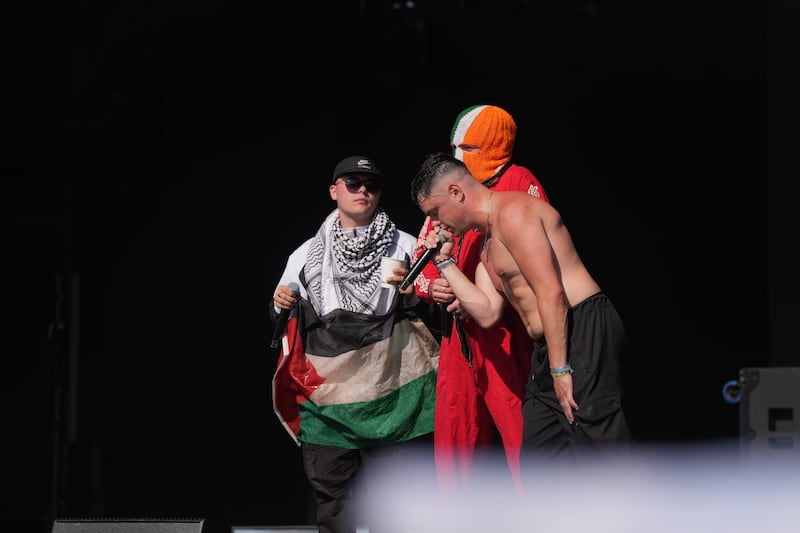 Kneecap performing during the 2025 Glastonbury Festival. Photograph: Yui Mok/PA