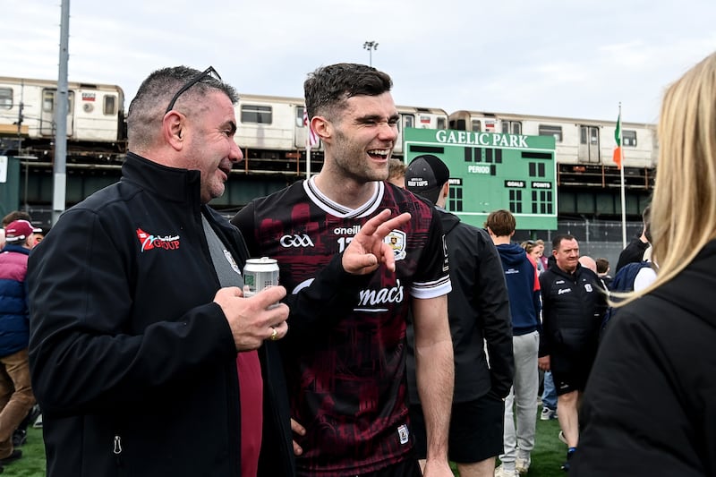 Galway’s Seán Ó Maoilchiaráin with fans after the match. Photograph: Emily Harney/Inpho
