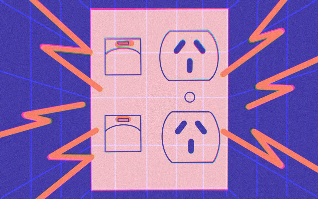 Stylised illustration of power socket and voltage lines