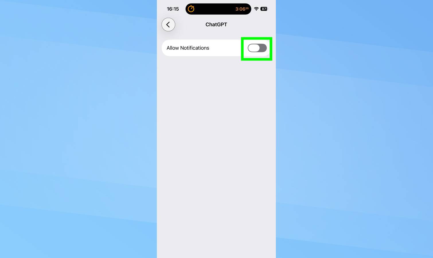 Allow Notifications toggled off on iPhone