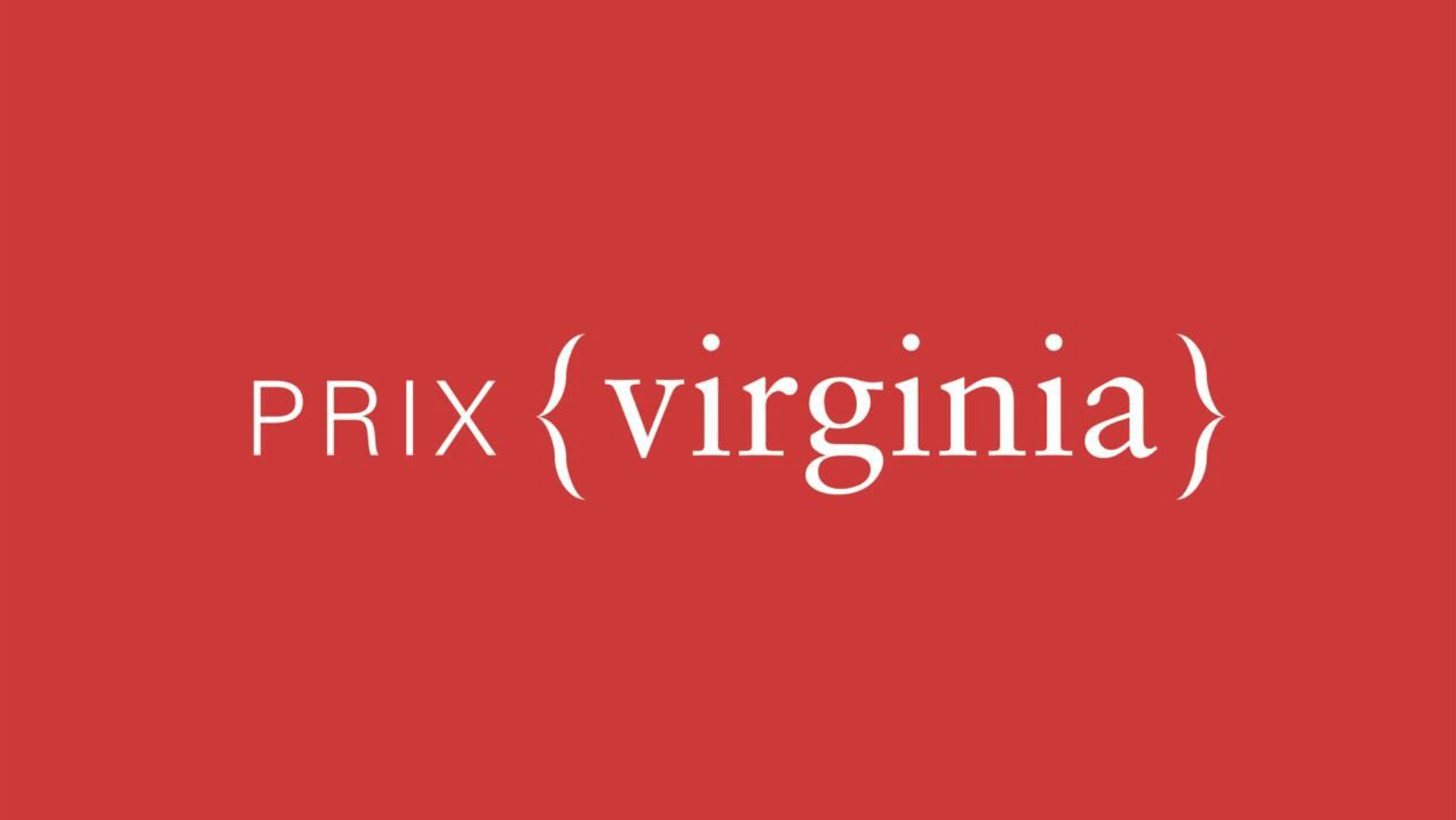 Red background with white text reading "PRIX {virginia}" in an elegant serif font, conveying a formal and artistic tone
