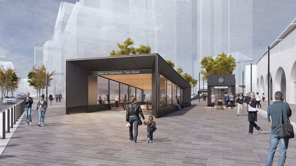 An artist's impression of the metro entrance at Tara Street