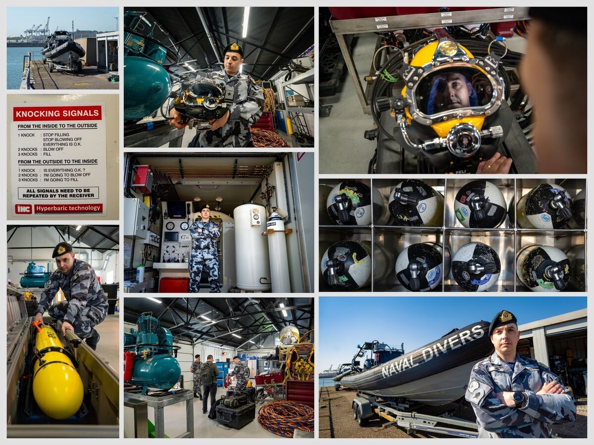 Lt Jason Croke, Officer in Charge of the Naval Service Diving Section, is depicted across a series of reportage images inside the unit’s facilities at Haulbowline Naval Base in Cork. Picture Chani Anderson