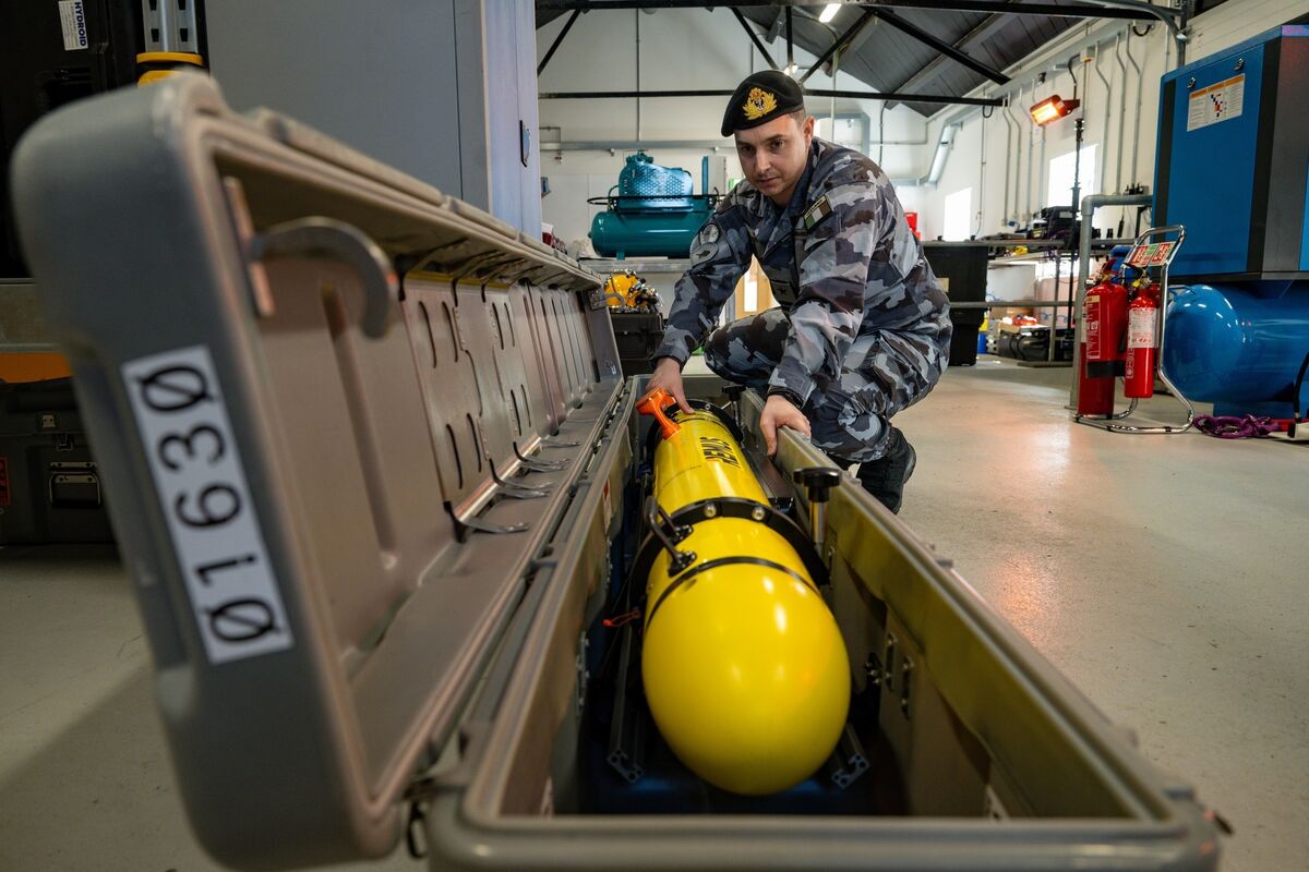 Naval Service Diving Section officer in charge Lt Jason Croke at Haulbowline in Cork Harbour with a remotely-operated underwater vehicle. Picture: Chani Anderson