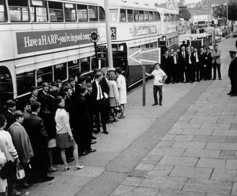 Dancers queue up for the special buses at Grand Parade, Cork, taking them to the Dixies at the Majorca Ballroom in Crosshaven in 1968. 