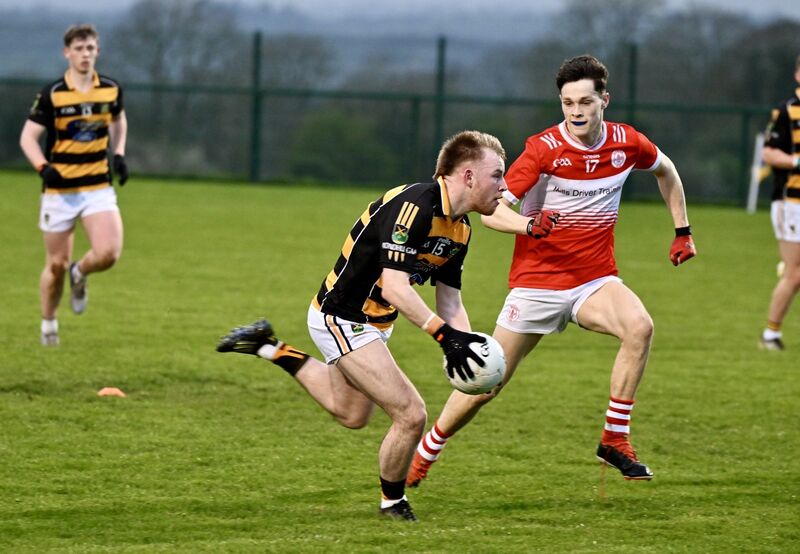  Ben Twomey of Avondhu sets up the first half goal against Seandún. Picture: Larry Cummins