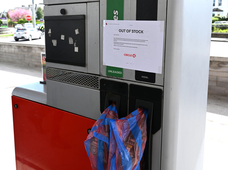  OUT OF STOCK notice from Circle K on the petrol and diesel pumps at Marina Filling Station, Monahan Road, Cork. Picture: Larry Cummins