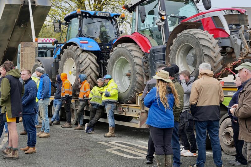 The scene at the entrance to the Irving oil refinery in Whitegate where a large number of protesters gathered and formed a blockade at the entrance to the oil refinery. Picture: by Noel Sweeney