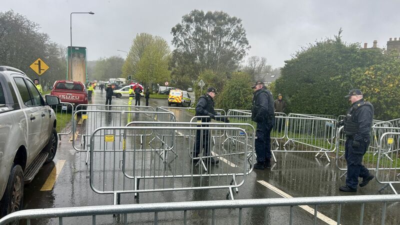  Garda public order unit setting up policing barricades at the blockade on Friday at Whitegate, Cork. Picture: Larry Cummins