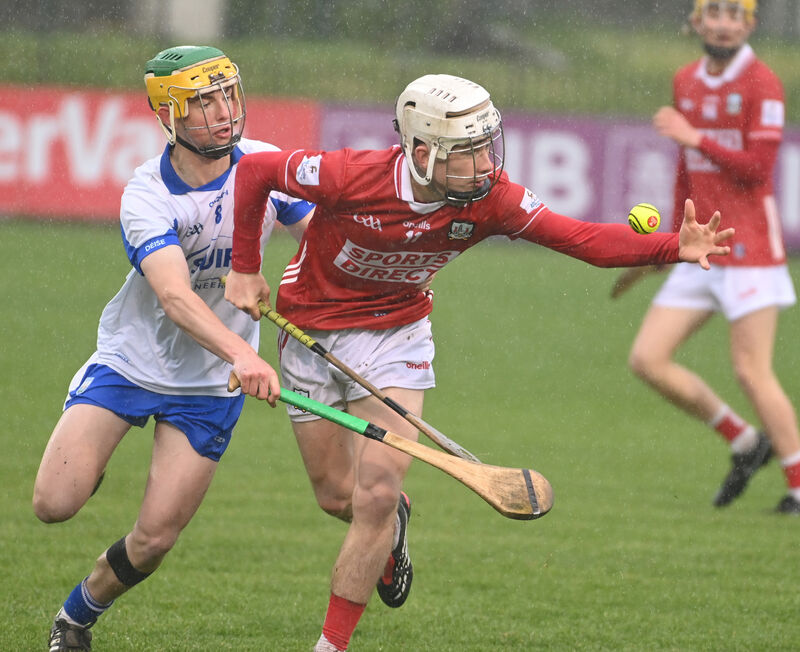 Cork's Stephen McHugh gathers the sliothar from Waterford's Stephen Coffey. Picture: Eddie O'Hare