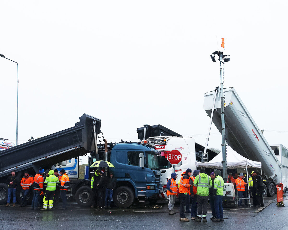 Protesters take part in a blockade at a fuel depot in Foynes, Co Limerick.