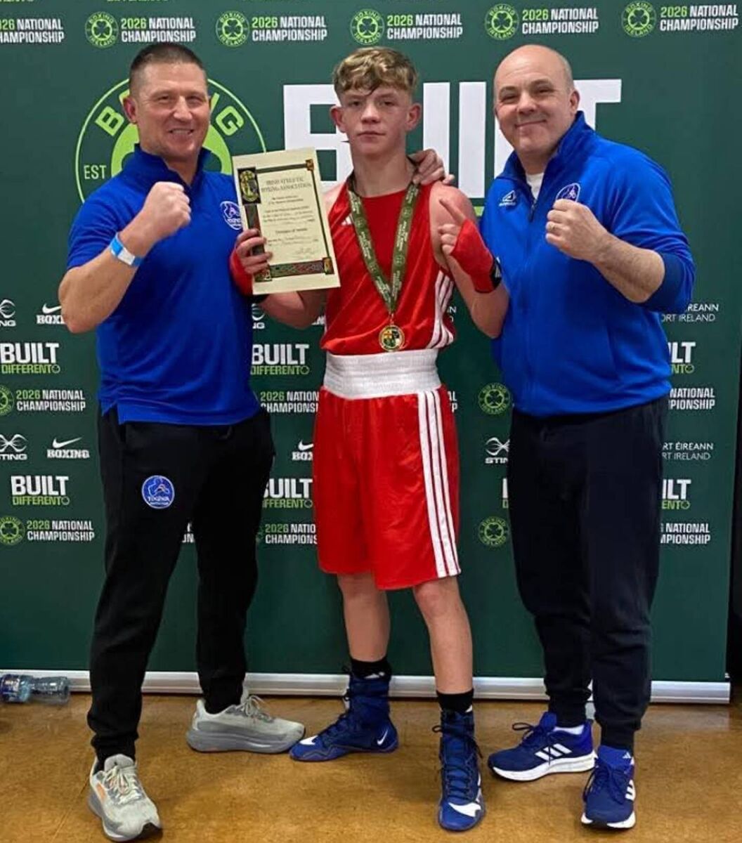 Irish Champion Michael O'Reilly with his boxing coaches Andrew Thornton and Shane Forde 