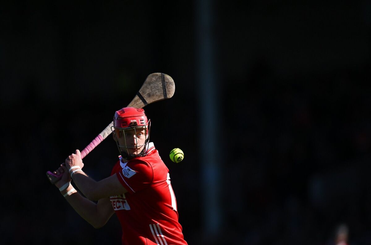 5 April 2026; Alan Connolly of Cork scores a point from a free during the Allianz Hurling League Division 1A final match between Limerick and Cork at TUS Gaelic Grounds in Limerick. Photo by Piaras Ó Mídheach/Sportsfile