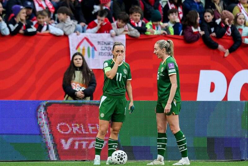 Poland vs Republic of Ireland WNT: Katie McCabe and Ireland's Megan Connolly 