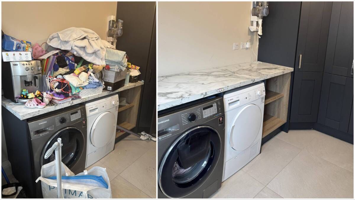 A utility room, before and after. 