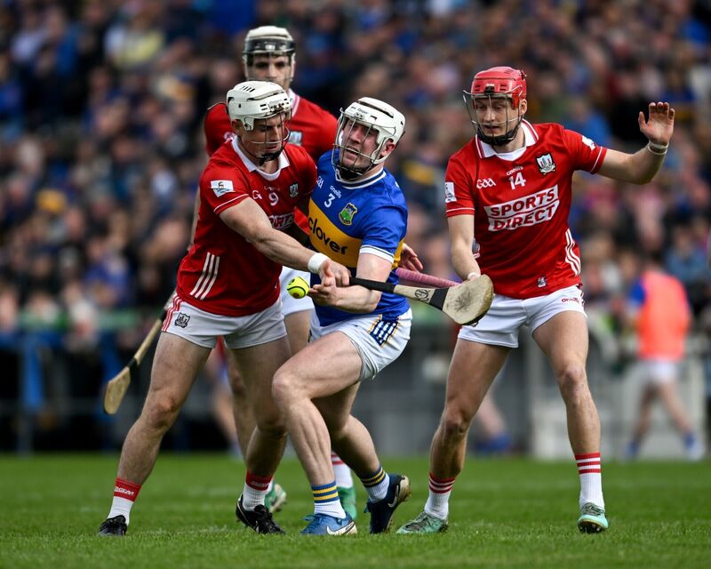 Eoghan Connolly of Tipperary in action against Tommy O'Connell of Cork last weekend. Picture: Daire Brennan/Sportsfile