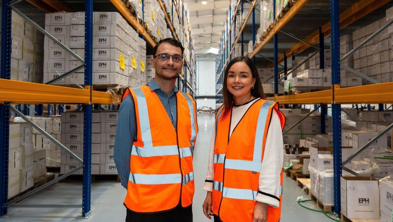 Terry Mealy, EPH marketing, and Eileen O'Brien, financial controller in the warehouse at EPH Controls. Picture: Noel Sweeney