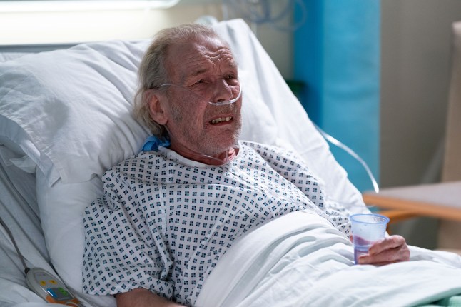 George Knight sits in his hospital bed in EastEnders