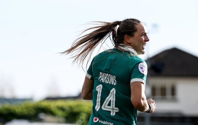 Ireland's Béibhinn Parsons celebrates scoring her third try. Photograph: Dan Sheridan/Inpho