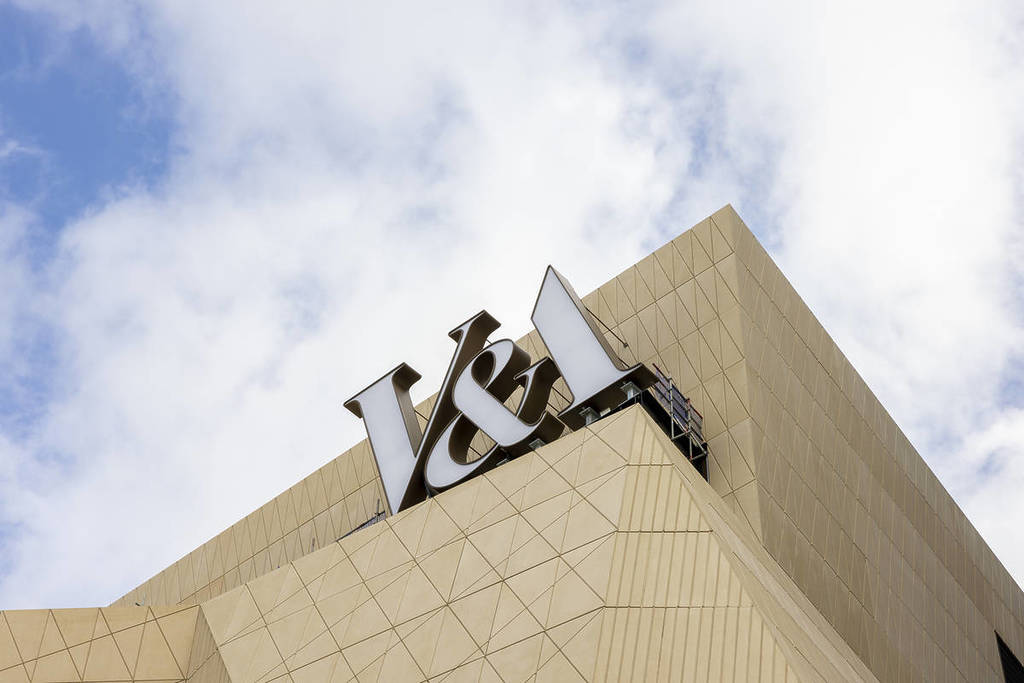 a close up shot of the V&A sign on the exterior of the new V&A East musuem