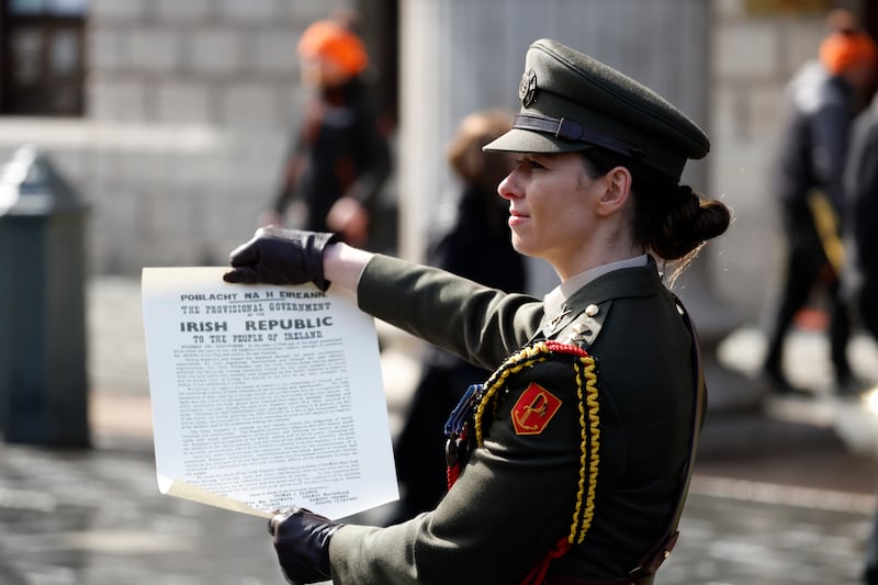 Capt Eva Houlihan read the Proclamation outside the GPO on Sunday.  Photograph Nick Bradshaw