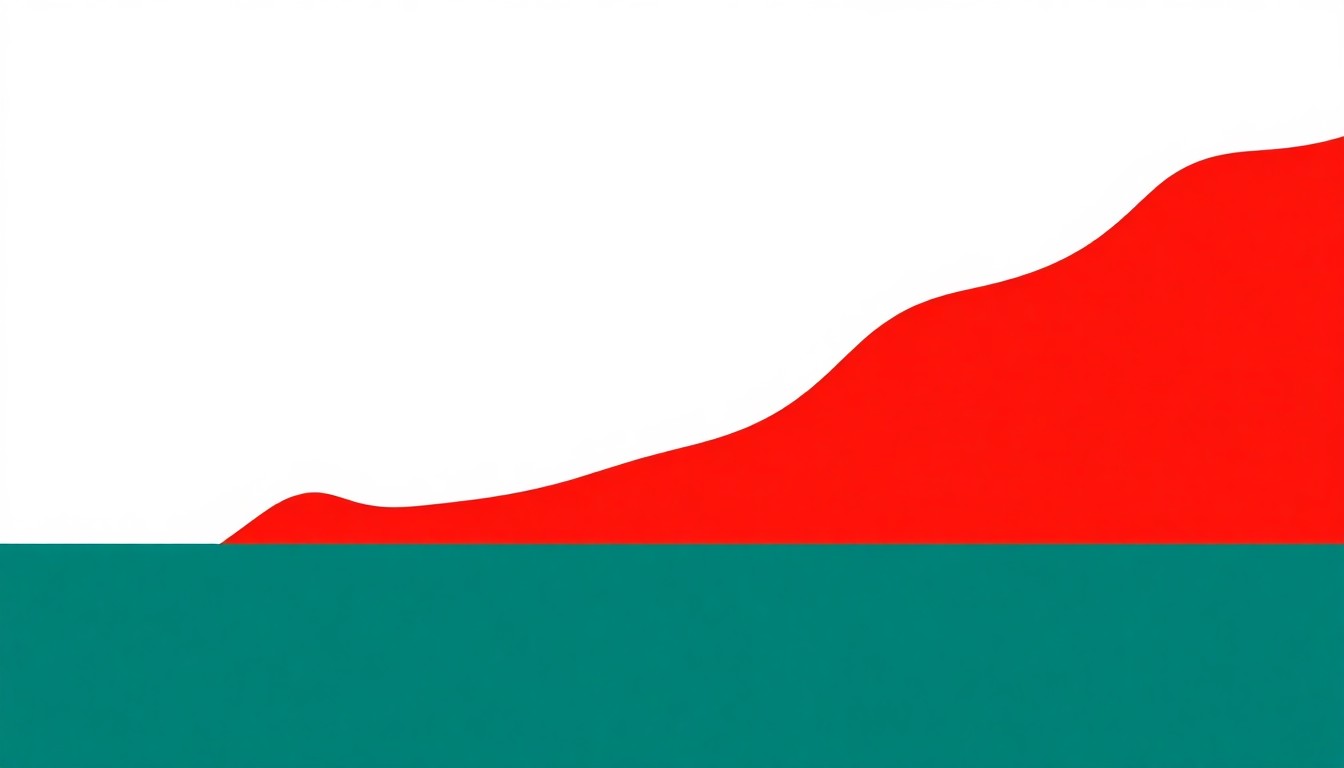 An abstract composition of overlapping triangles and rectangles in shades of blue, yellow, and red, conveying the complex economic pressures facing South Africa