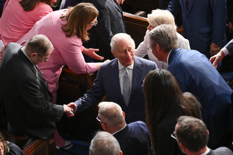 British king Charles and queen Camilla greet members of the Congress following the king's address to a joint meeting of Congress. Photograph: Saul Loeb/AFP via Getty Images