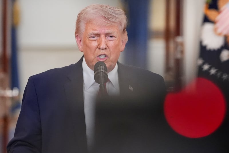 US president Donald Trump during a prime-time address in the Cross Hall of the White House in Washington on Wednesday.
Photograph: Alex Brandon/AP Photo/Bloomberg