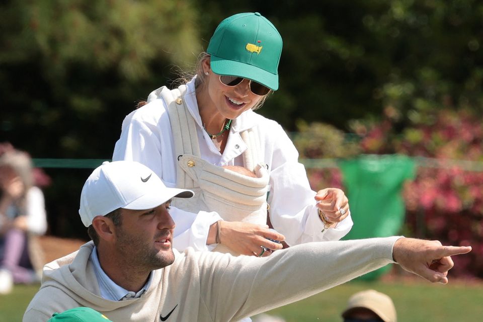 Golf - The Masters - Augusta National Golf Club, Augusta, Georgia, U.S. - April 8, 2026
Scottie Scheffler of the U.S. with his wife Meredith Scheffler and sons Bennett Scheffler and Remy Scheffler during the par 3 contest REUTERS/Kylie Cooper