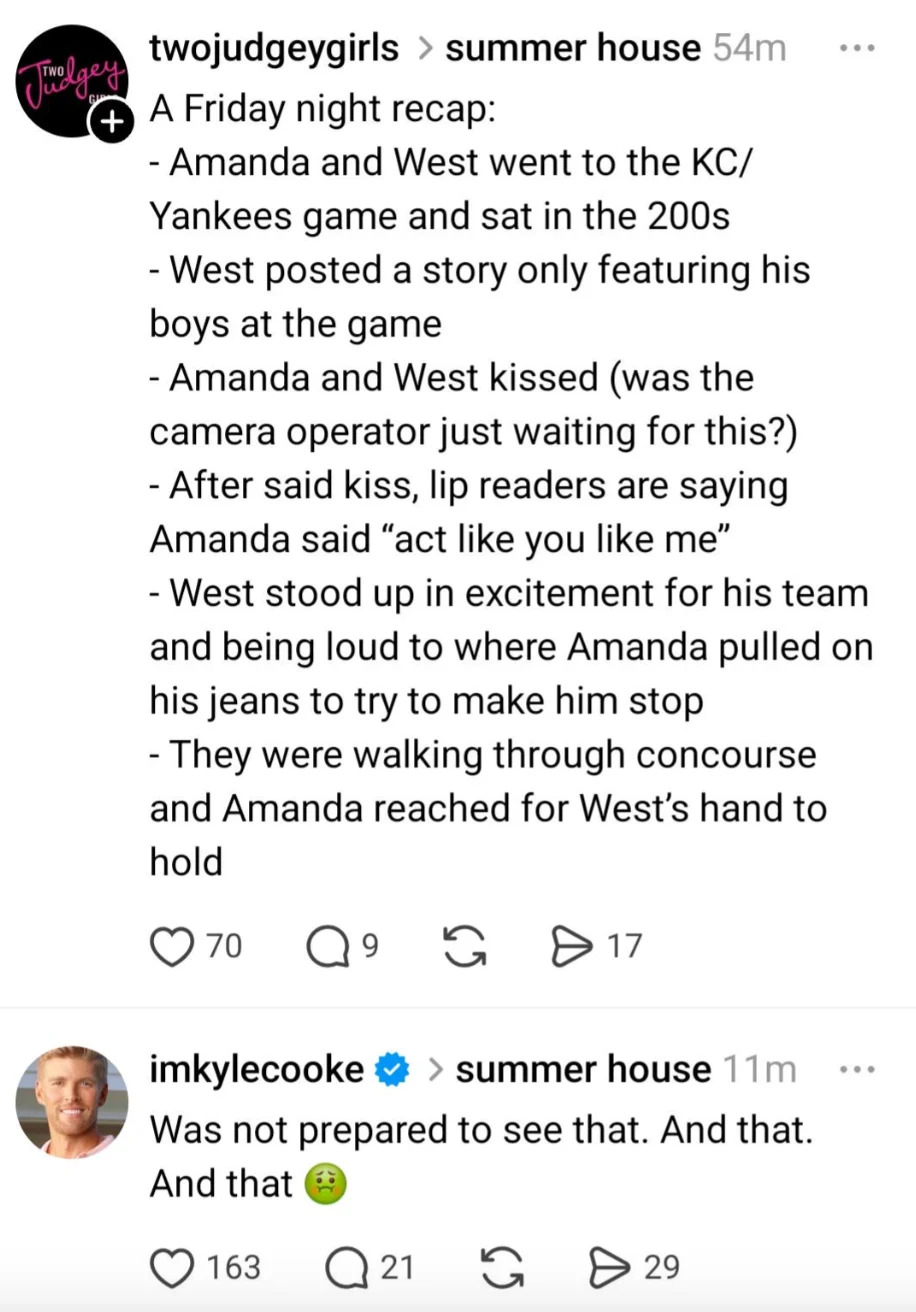 Social media recap of a night at a sports game involving two individuals.