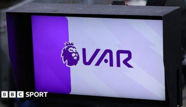 A VAR monitor is seen during the Premier League match between Manchester City and Fulham