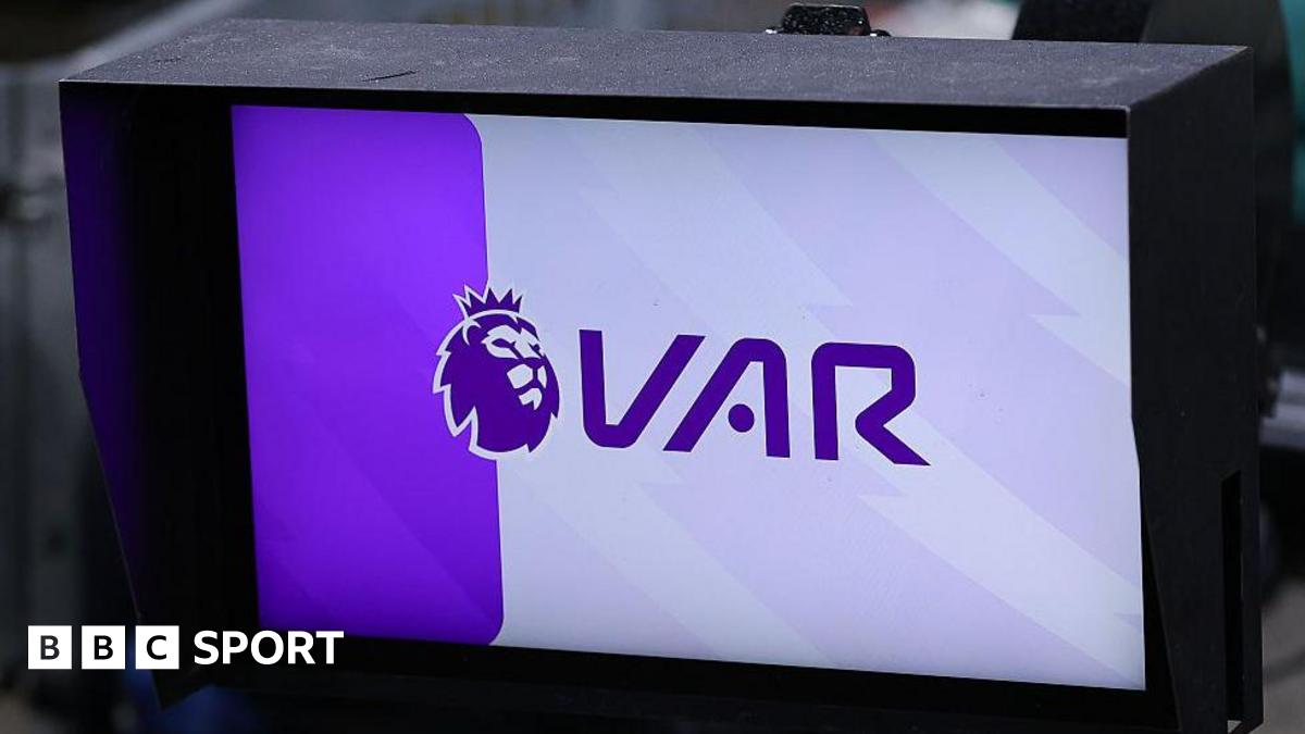 A VAR monitor is seen during the Premier League match between Manchester City and Fulham
