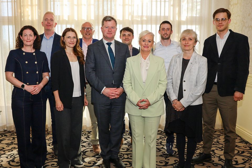 AI and Education Seminar held in The Ashdown Park Hotel Gorey. Pictured is Laura Grehan, Laura Kalda, Malcolm Byrne TD, Minister Niamh Smyth,  Derek Nolan, Alan Smeaton, Reuban Murray and Patrick Hickey. PHOTO: Sabrina Ffrench