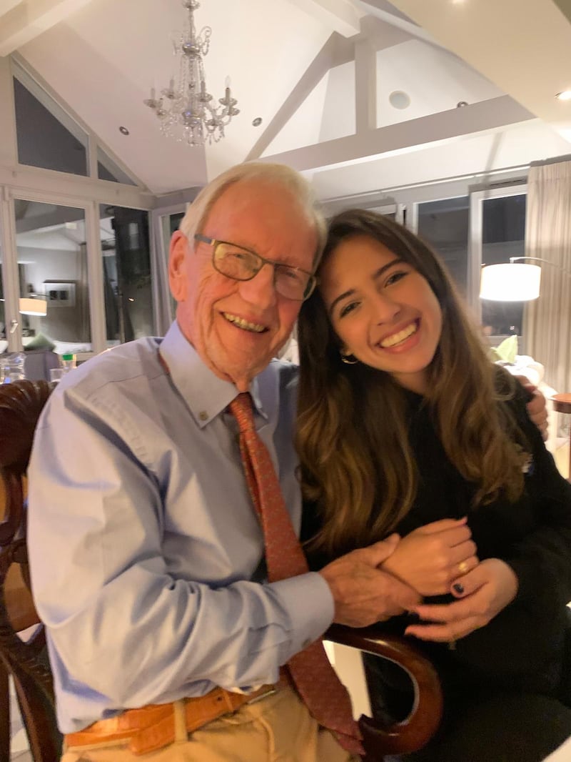 Grace O’Malley-Kumar with her grandfather, Prof Kevin O'Malley. Photograph: O'Malley Kumar family