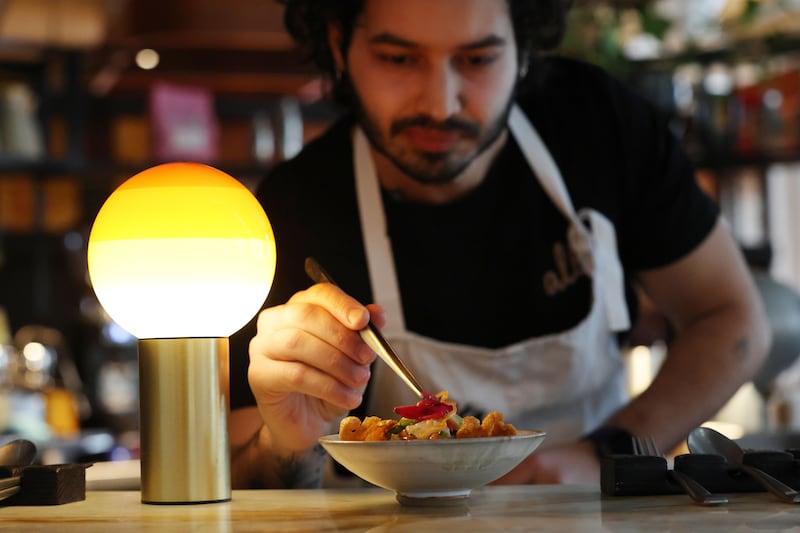 Chef David Preda creating a seabass ceviche, with winter citrus, white asparagus and sea urchin. Photograph: Alan Betson