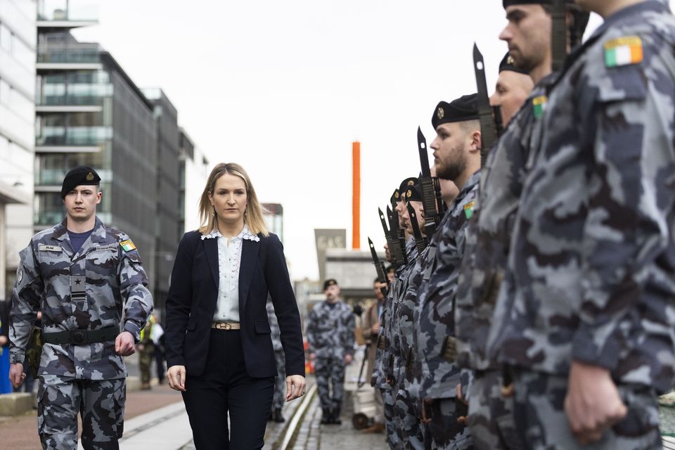 Defence Minister Helen McEntee with members of the Naval Service. Photo: Collins