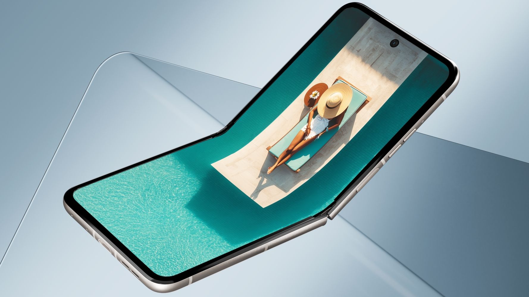 Motorola Razr 2026 display with an image of someone lounging on a chair
