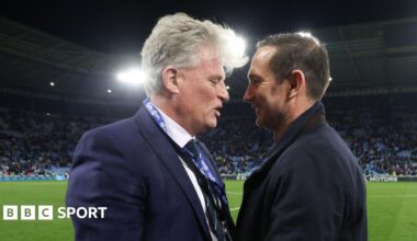 Doug King and Frank Lampard share a moment after Coventry's title-sealing win over Portsmouth