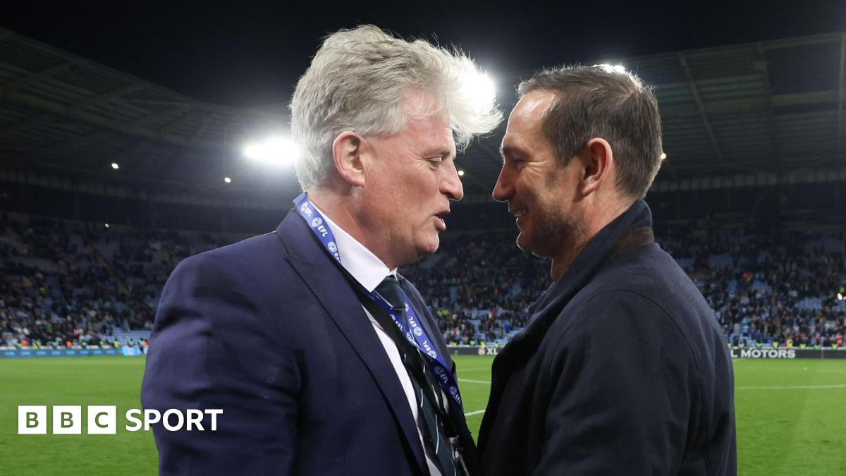 Doug King and Frank Lampard share a moment after Coventry's title-sealing win over Portsmouth