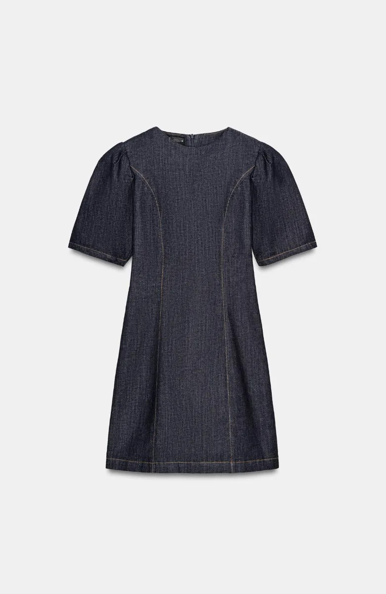 denim dress with puff sleeves