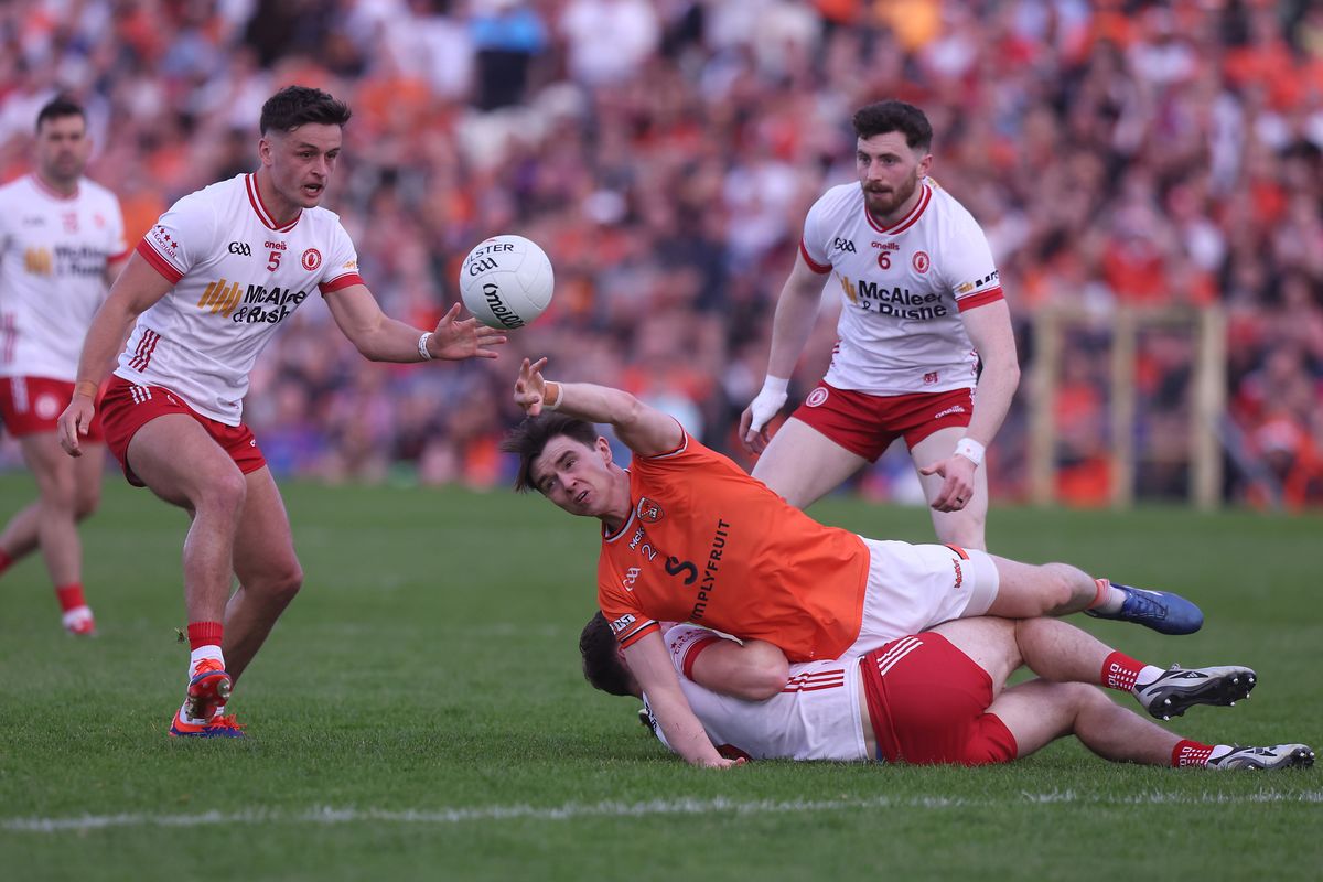 Armagh's Ben Crealey with Tyrone's Michael McKernan during last season's Ulster semi-final in Clones
