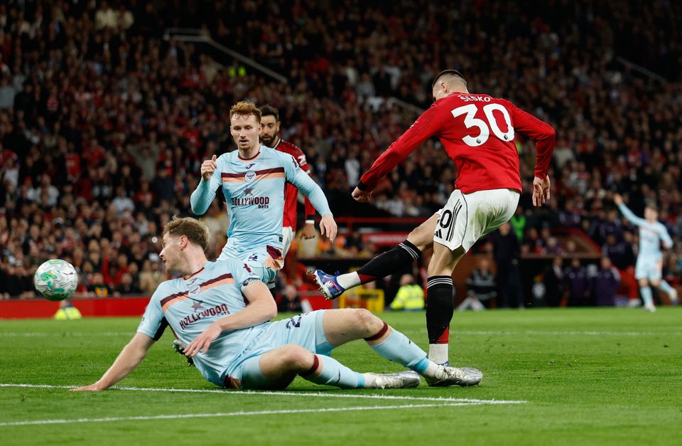 Benjamin Sesko scores Manchester United's second goal. Photo: Reuters