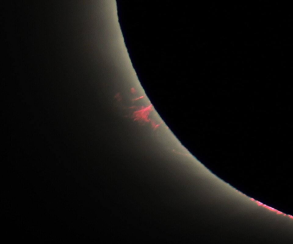 Solar prominence seen in true colour during totality of a solar eclipse (Credit : ESA/CESAR)