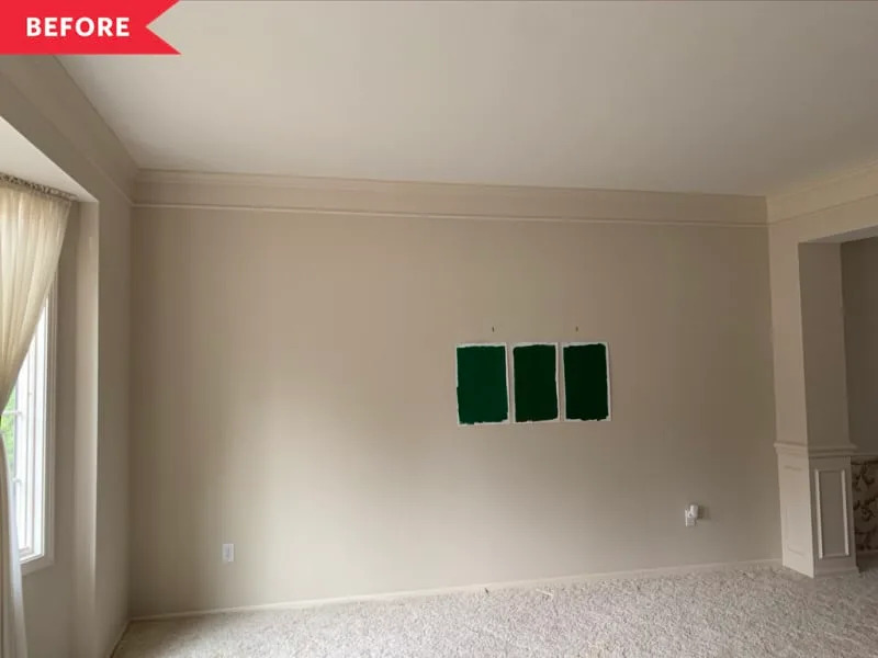 Before: Plain living room with beige carpet and beige wall