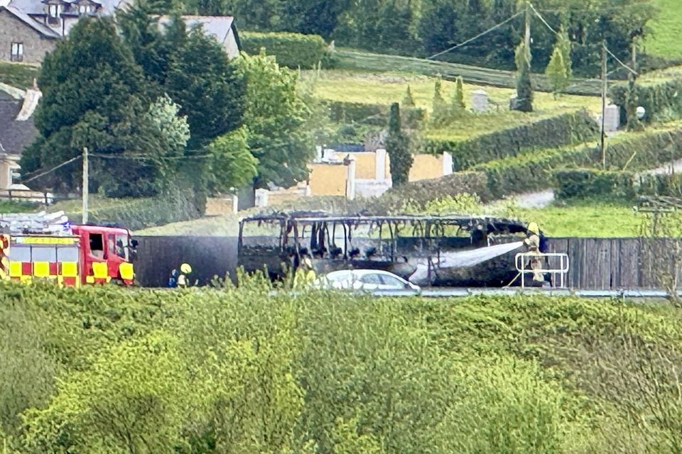 A bus was completely destroyed after going up in flames on the M7 motorway.