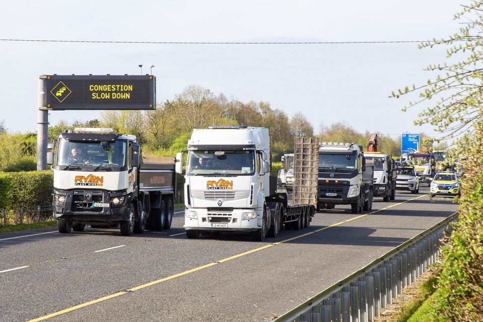 The recent convoy of protesters on the M11, between Arklow and Wicklow, led by vehicles from Ryan Plant Hire. Photo: Michael Kelly