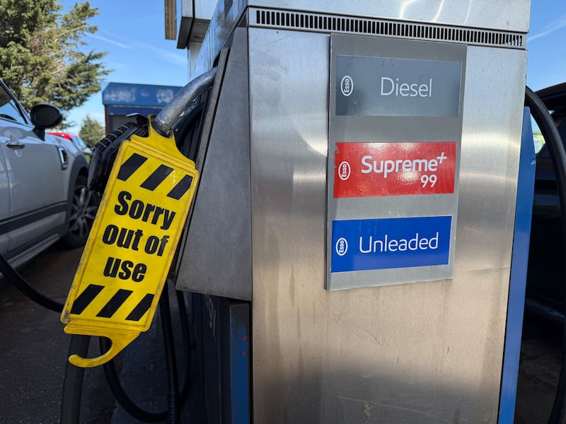 A petrol pump out of use at a petrol station near Ipswich, England. Photograph: Lucy North/PA Wire