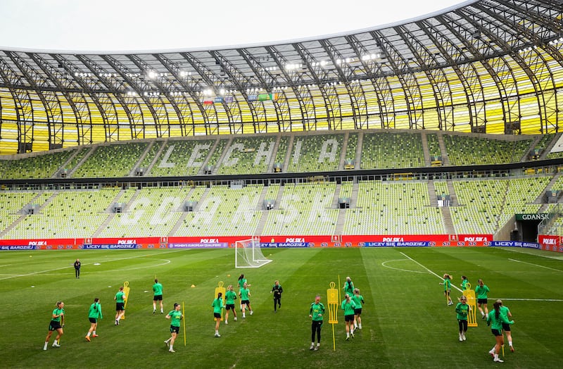 Ireland training at Polsat Plus Arena, Gdansk, on Monday. Photograph: Ryan Byrne/Inpho