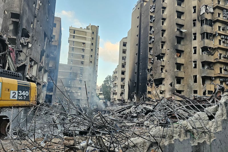 A picture taken on April 9, 2026 shows the aftermath of the previous day's Israeli airstrikes that targeted southern Beirut's al-Mazraa neighbourhood. The Israeli military said it struck a Hezbollah commander in Beirut on April 8, after Lebanese state media reported that Israel had targeted a residential neighbourhood in the capital. (Photo by AFP via Getty Images)