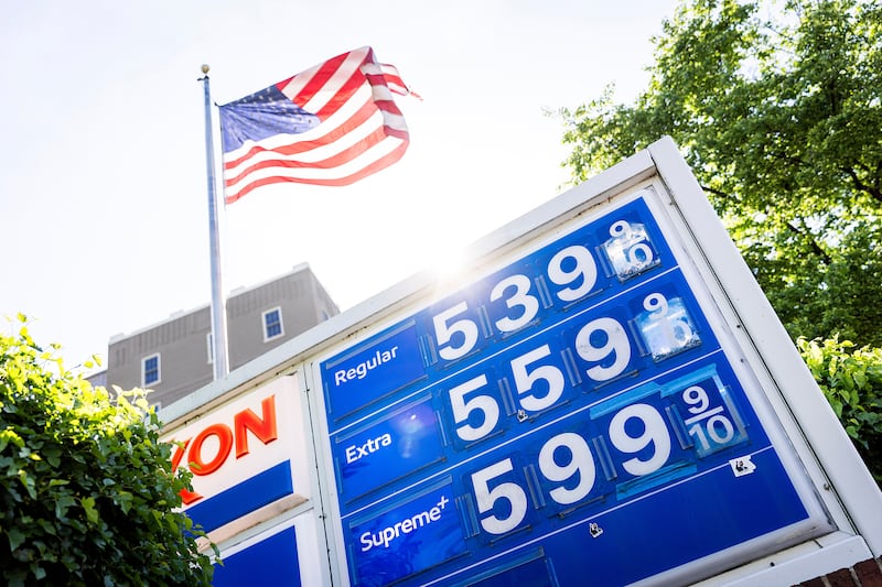 Fuel prices are displayed outside an Exxon filling station in Washington, DC. Prices have risen sharply across the US since the start of the US and Israeli conflict with Iran. Photograph: Jim Lo Scalzo/EPA 